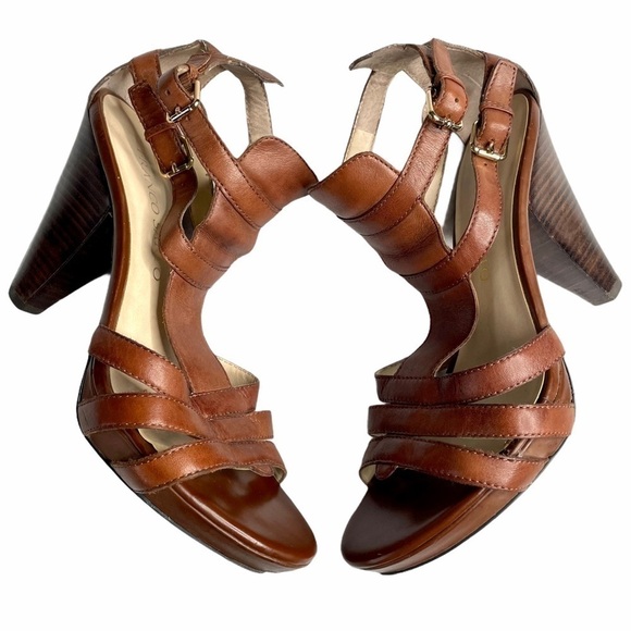 Franco Sarto Clash Leather Double Adjustable Buckle Straps Sandal Heels Size 7 - Picture 8 of 11